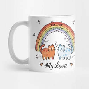 Cute Retro Valentine's Day Kittens with Hearts Mug